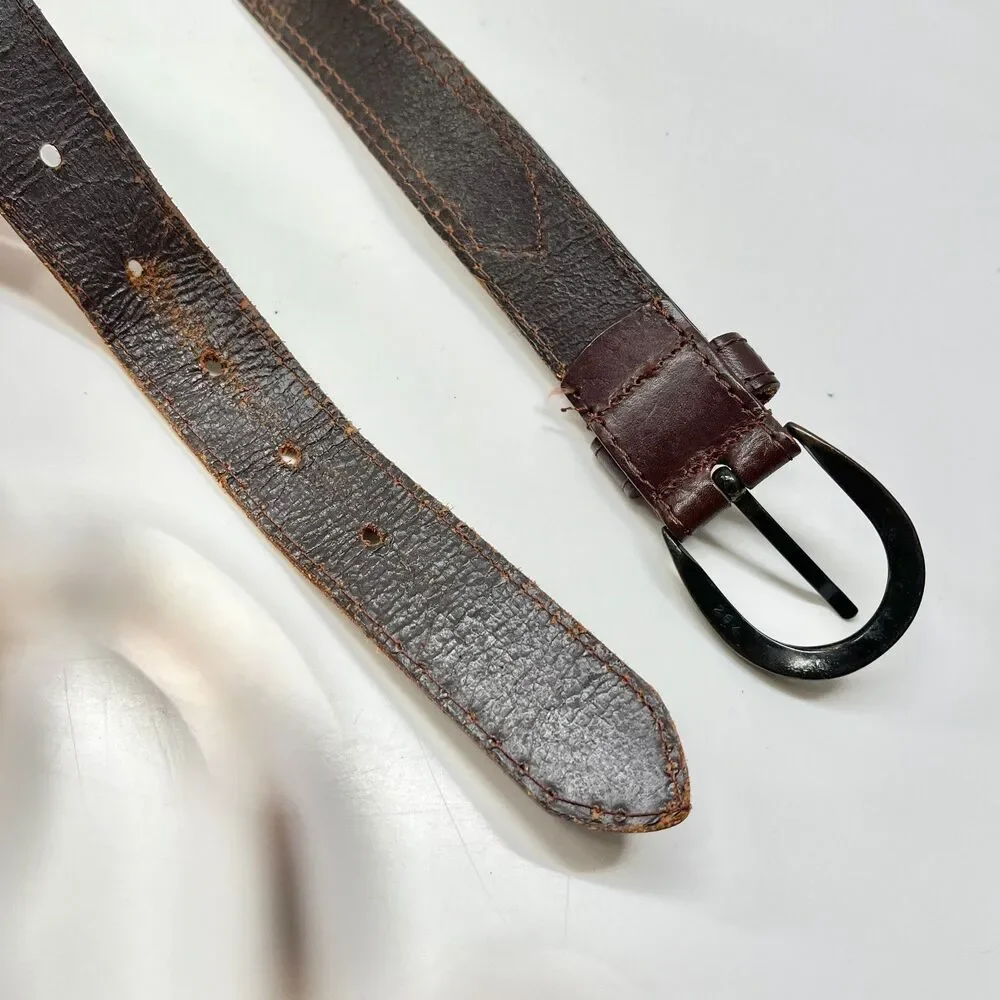 Vtg Pierre Carlini Mens Nautical Flag Blue Ribbon Brown Leather Belt Size 38 M